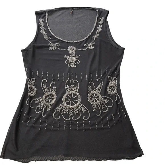 Soyaconcept Dark Grey Sheer Silver Beaded Tank (L) - Picture 5 of 15